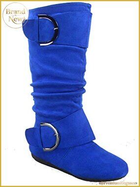 Womens Slouchy Mid-Calf Boots Round Toe Flat Heel Zip Buckle